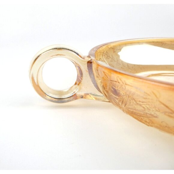 Jeanette Floragold Vintage Iridescent Amber Leaf Pattern Glass Bowl With Handle - Picture 11 of 15